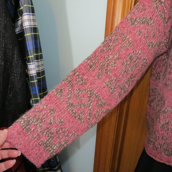 Sundance Mohair Blend Crewneck Sweater Pink/Brown Metallic Thread XL - Picture 4 of 9